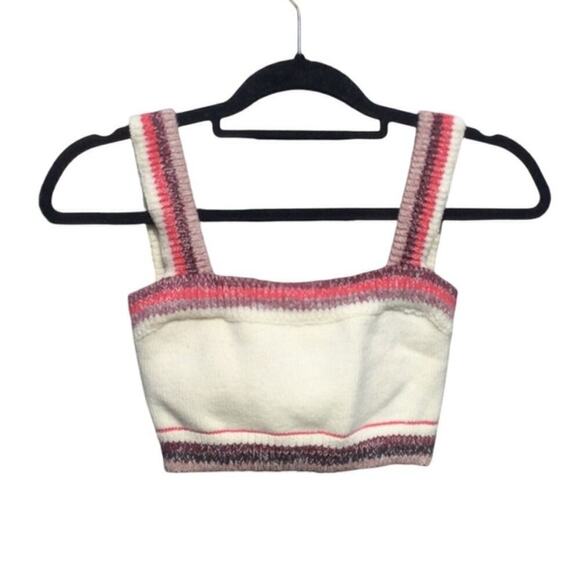 Free People knit crop top womens XS white pink boho beach In The Sun Brami y2k - Picture 12 of 12